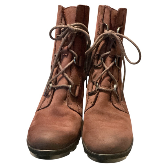 Sorel Joan of Arctic Wedge Mid brown nubuck suede lace up ankle Boots US 9.5 - Picture 5 of 11